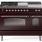 Ilve UP48FSNMPBUC Nostalgie Ii 48 Inch Dual Fuel Natural Gas Freestanding Range In Burgundy With Chrome Trim