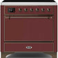 Ilve UMI09QNS3BUB Majestic Ii 36 Inch Electric Freestanding Range In Burgundy With Bronze Trim