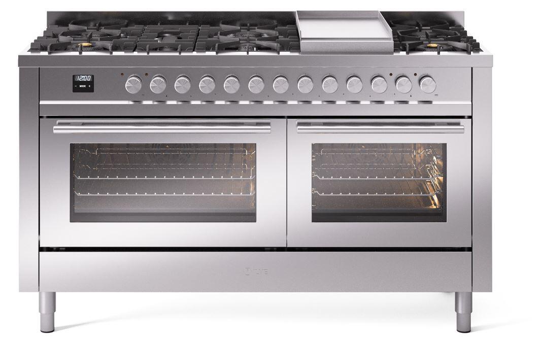 Ilve UP60FWMPSS Professional Plus Ii 60 Inch Dual Fuel Natural Gas Freestanding Range In Stainless Steel With Trim