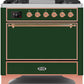 Ilve UM09FDQNS3EGPLP Majestic Ii 36 Inch Dual Fuel Liquid Propane Freestanding Range In Emerald Green With Copper Trim