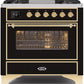 Ilve UM09FDNS3BKGLP Majestic Ii 36 Inch Dual Fuel Liquid Propane Freestanding Range In Glossy Black With Brass Trim