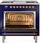 Ilve UP36FNMPMBPLP Nostalgie Ii 36 Inch Dual Fuel Liquid Propane Freestanding Range In Blue With Copper Trim