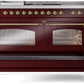 Ilve UP60FSNMPBUG Nostalgie Ii 60 Inch Dual Fuel Natural Gas Freestanding Range In Burgundy With Brass Trim