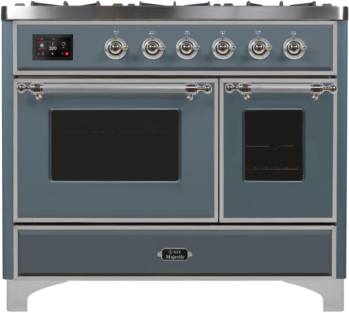 Ilve UMD10FDNS3BGC Majestic Ii 40 Inch Dual Fuel Natural Gas Freestanding Range In Blue Grey With Chrome Trim