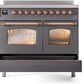 Ilve UPDI406NMPMGP Nostalgie Ii 40 Inch Electric Freestanding Range In Matte Graphite With Copper Trim