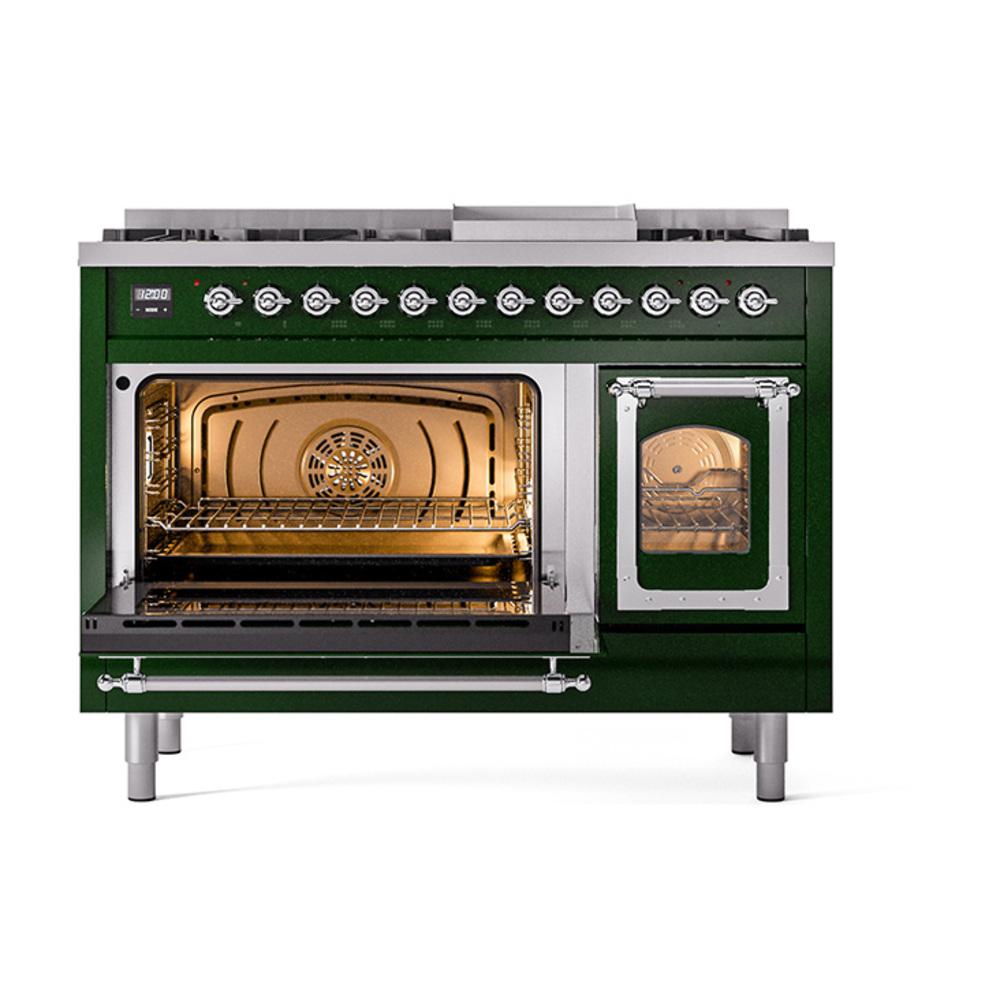 Ilve UN48FNMPEGCLP Ilve Un48Fnmpegclp Nostalgie Ii Noblesse 48" Dual Fuel Range (8 Sealed Burners + Griddle, Liquid Propane, Triple Glass Door, Emerald Green, Chrome)