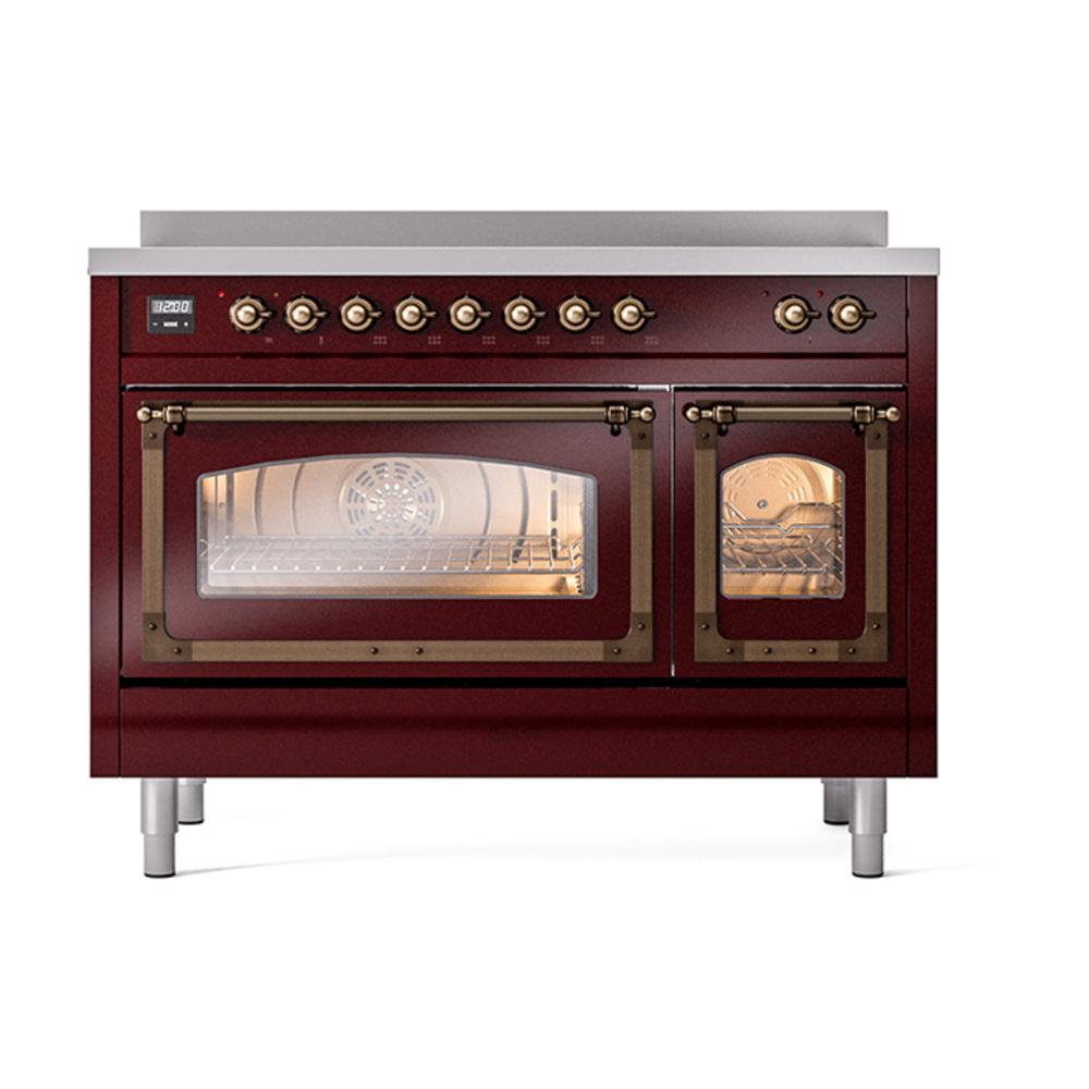 Ilve UNI486NMPBUB Ilve Uni486Nmpbub Nostalgie Ii Noblesse 48" Induction Range (Triple Glass Door, Burgundy, Burnished)