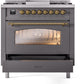 Ilve UP36FNMPMGG Nostalgie Ii 36 Inch Dual Fuel Natural Gas Freestanding Range In Matte Graphite With Brass Trim