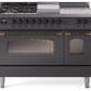 Ilve UP48FSNMPMGB Nostalgie Ii 48 Inch Dual Fuel Natural Gas Freestanding Range In Matte Graphite With Bronze Trim