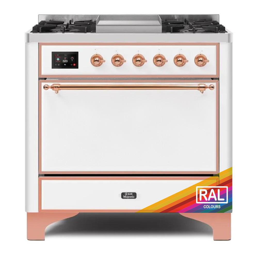 Ilve UM09FDQNS3RAP Ilve Majestic Ii 36 Um09Fdqns3Rap Freestanding Dual Fuel Range With 6 Sealed Burners Yes Single Oven With Solid Door In Ral Color With Copper Knobs