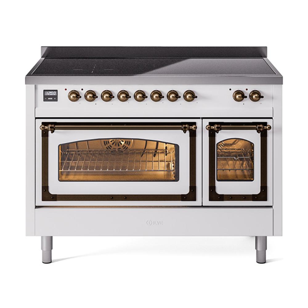 Ilve UNI486NMPWHB Ilve Uni486Nmpwhb Nostalgie Ii Noblesse 48" Induction Range (Triple Glass Door, White, Burnished)