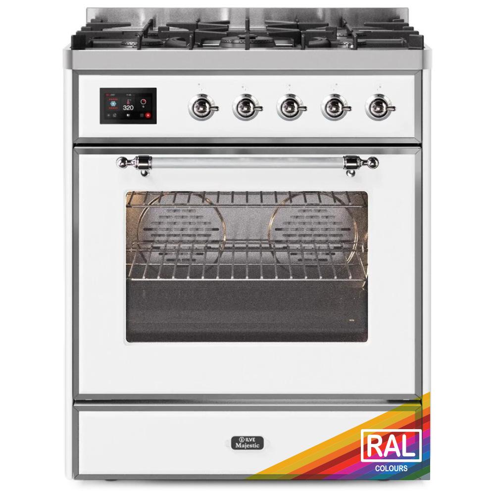 Ilve UM30DNE3RAC Ilve Majestic Ii 30 Um30Dne3Rac Freestanding Dual Fuel Range With 5 Sealed Burners Single Oven With Triple Glass Door In Ral Color With Chrome Knobs