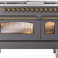 Ilve UP48FNMPMGG Nostalgie Ii 48 Inch Dual Fuel Natural Gas Freestanding Range In Matte Graphite With Brass Trim