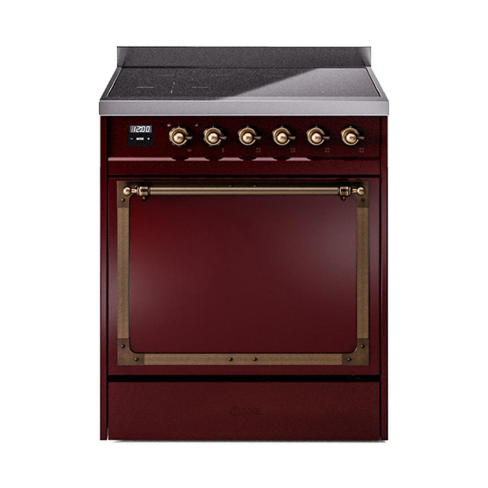 Ilve UNI304QNMPBUB Ilve Uni304Qnmpbub Nostalgie Ii Noblesse 30" Induction Range (Solid Door, Burgundy, Burnished)