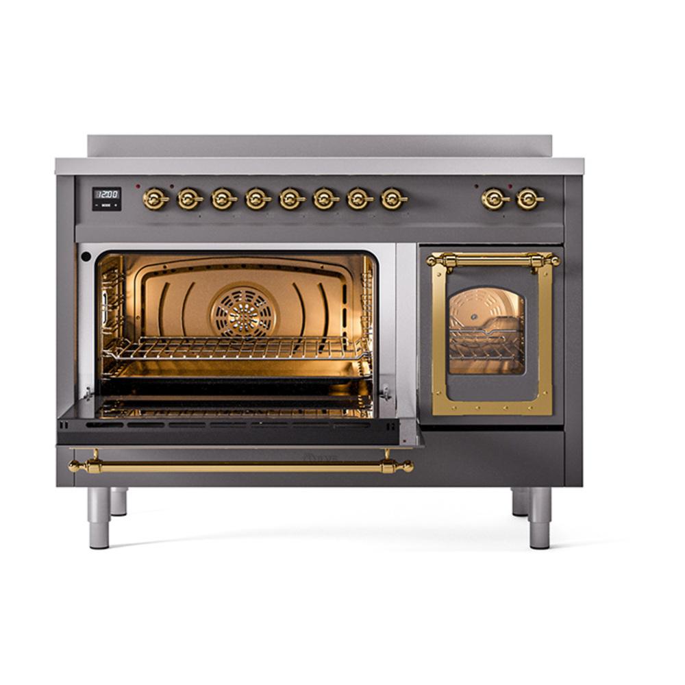 Ilve UNI486NMPMGG Ilve Uni486Nmpmgg Nostalgie Ii Noblesse 48" Induction Range (Triple Glass Door, Graphite Matte, Brass)