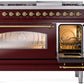 Ilve UP48FNMPBUGLP Nostalgie Ii 48 Inch Dual Fuel Liquid Propane Freestanding Range In Burgundy With Brass Trim