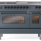 Ilve UP48FSNMPBGB Nostalgie Ii 48 Inch Dual Fuel Natural Gas Freestanding Range In Blue Grey With Bronze Trim