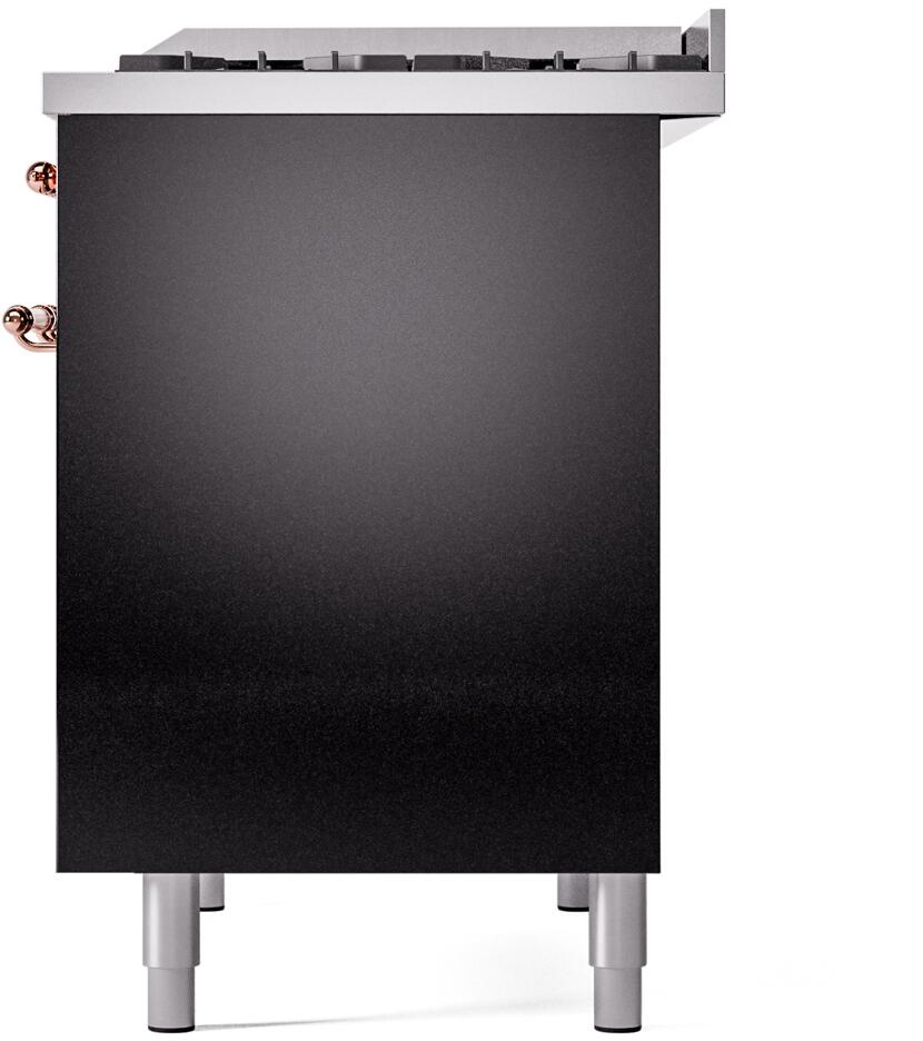 Ilve UPD40FNMPBKP Nostalgie Ii 40 Inch Dual Fuel Natural Gas Freestanding Range In Glossy Black With Copper Trim