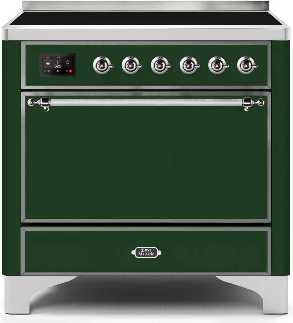 Ilve UMI09QNS3EGC Majestic Ii 36 Inch Electric Freestanding Range In Emerald Green With Chrome Trim