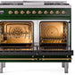 Ilve UPD40FNMPEGG Nostalgie Ii 40 Inch Dual Fuel Natural Gas Freestanding Range In Emerald Green With Brass Trim