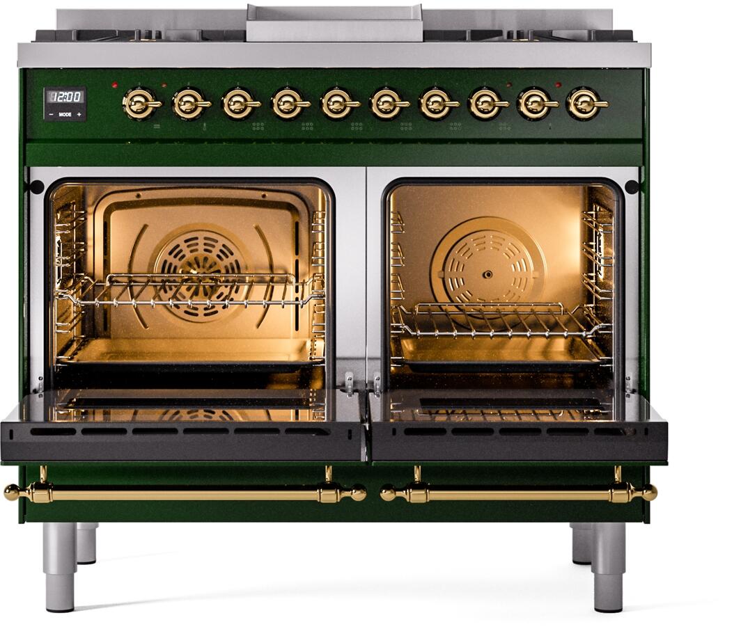 Ilve UPD40FNMPEGG Nostalgie Ii 40 Inch Dual Fuel Natural Gas Freestanding Range In Emerald Green With Brass Trim