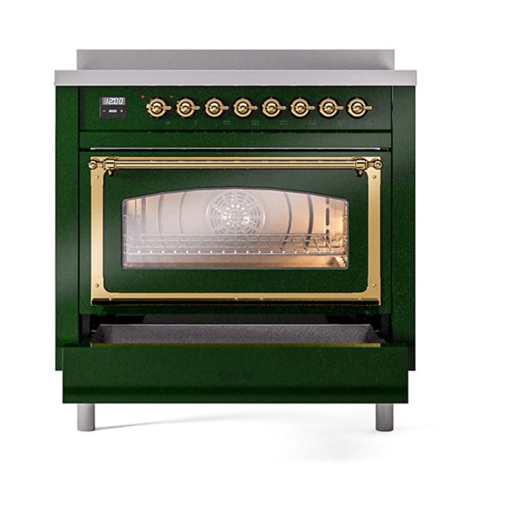 Ilve UNI366NMPEGG Ilve Uni366Nmpegg Nostalgie Ii Noblesse 36" Induction Range (Triple Glass Door, Emerald Green, Brass)