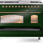 Ilve UP48FNMPEGGLP Nostalgie Ii 48 Inch Dual Fuel Liquid Propane Freestanding Range In Emerald Green With Brass Trim