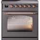 Ilve UPI304NMPMGP Nostalgie Ii 30 Inch Electric Freestanding Range In Matte Graphite With Copper Trim