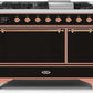 Ilve UM12FDQNS3BKP Majestic Ii 48 Inch Dual Fuel Natural Gas Freestanding Range In Glossy Black With Copper Trim