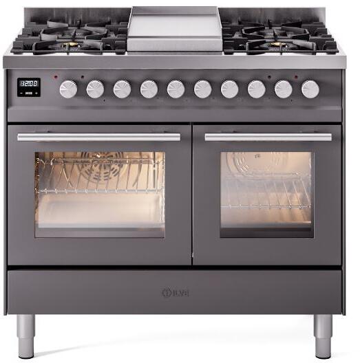 Ilve UPD40FWMPMG Professional Plus Ii 40 Inch Dual Fuel Natural Gas Freestanding Range In Matte Graphite With Trim