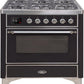 Ilve UM09FDNS3BKC Majestic Ii 36 Inch Dual Fuel Natural Gas Freestanding Range In Glossy Black With Chrome Trim