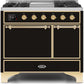 Ilve UMD10FDQNS3BKGLP Majestic Ii 40 Inch Dual Fuel Liquid Propane Freestanding Range In Glossy Black With Brass Trim