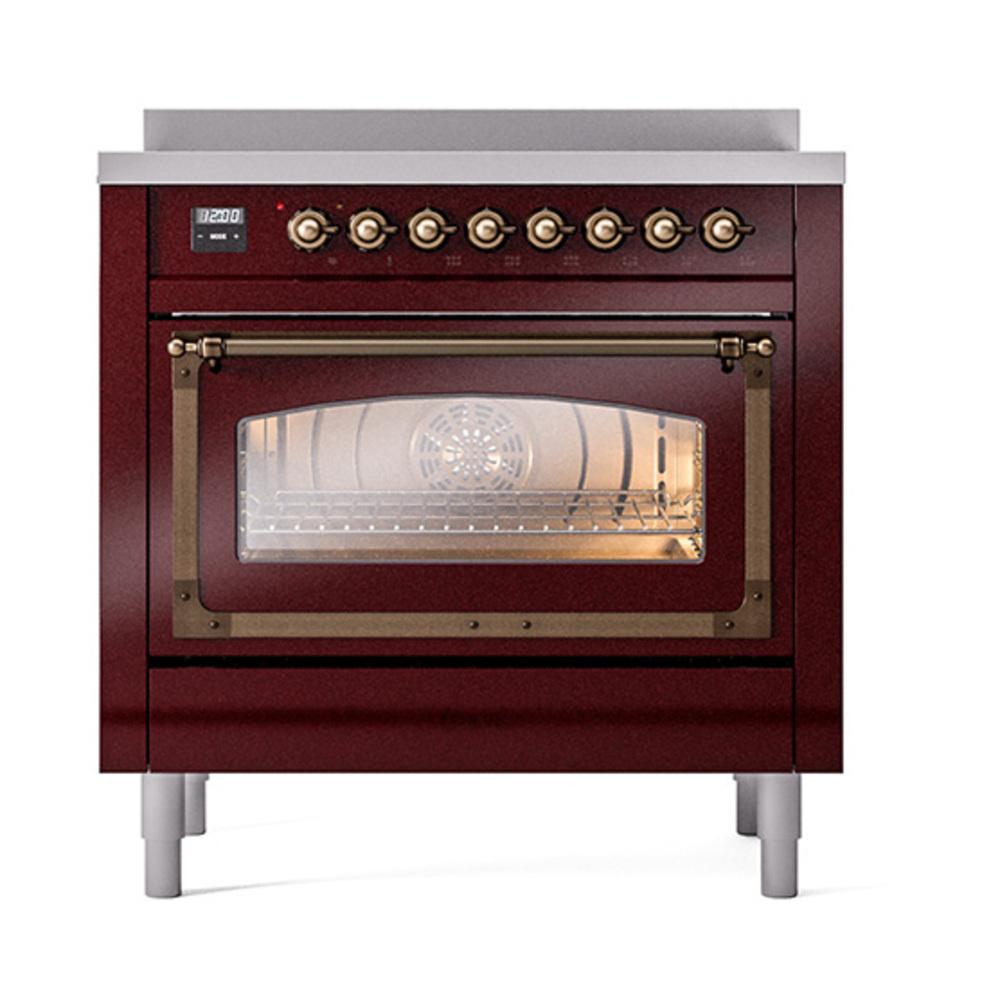 Ilve UNI366NMPBUB Ilve Uni366Nmpbub Nostalgie Ii Noblesse 36" Induction Range (Triple Glass Door, Burgundy, Burnished)