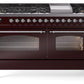 Ilve UP60FNMPBUCLP Nostalgie Ii 60 Inch Dual Fuel Liquid Propane Freestanding Range In Burgundy With Chrome Trim