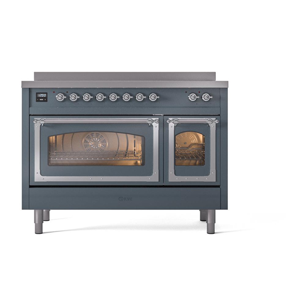 Ilve UNI486NMPBGC Ilve Uni486Nmpbgc Nostalgie Ii Noblesse 48" Induction Range (Triple Glass Door, Blue Grey, Chrome)