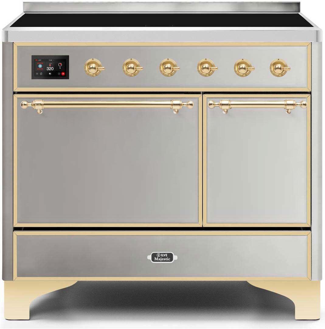 Ilve UMDI10QNS3SSG Majestic Ii 40 Inch Electric Freestanding Range In Stainless Steel With Brass Trim