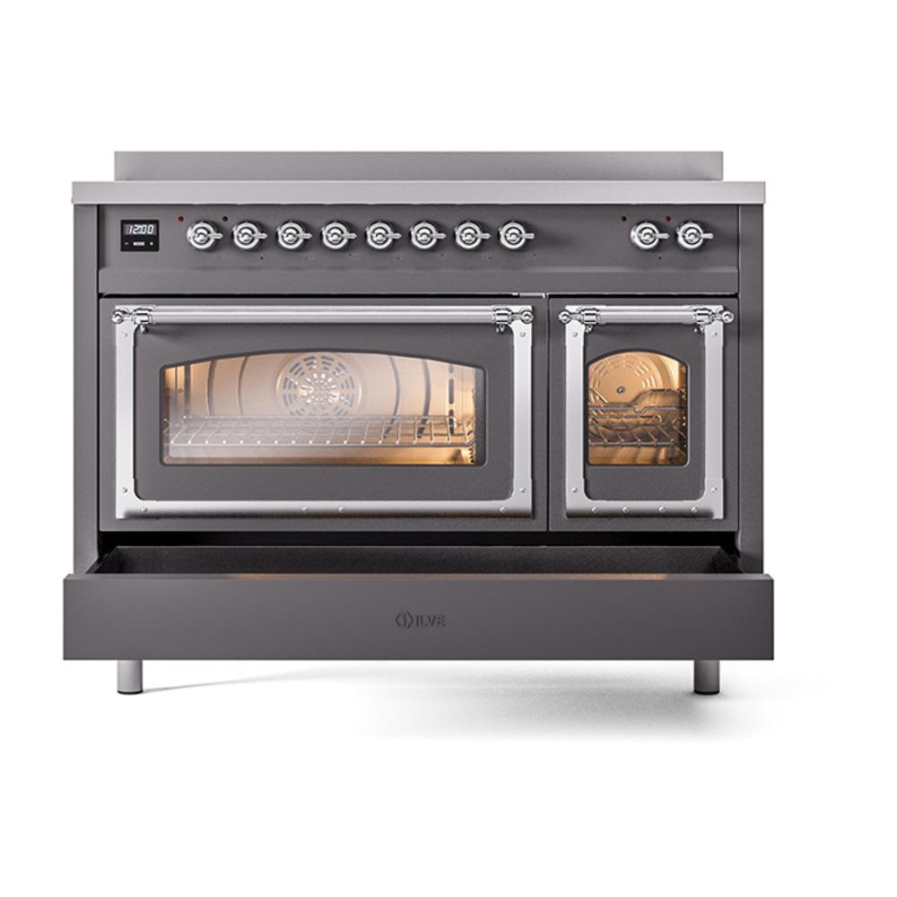 Ilve UNI486NMPMGC Ilve Uni486Nmpmgc Nostalgie Ii Noblesse 48" Induction Range (Triple Glass Door, Graphite Matte, Chrome)