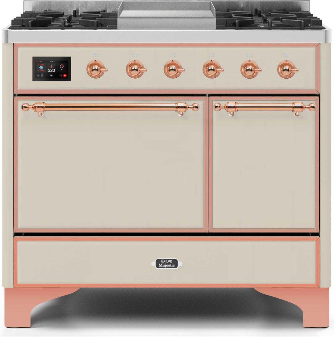 Ilve UMD10FDQNS3AWPLP Majestic Ii 40 Inch Dual Fuel Liquid Propane Freestanding Range In Antique White With Copper Trim