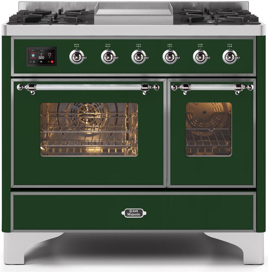 Ilve UMD10FDNS3EGCLP Majestic Ii 40 Inch Dual Fuel Liquid Propane Freestanding Range In Emerald Green With Chrome Trim