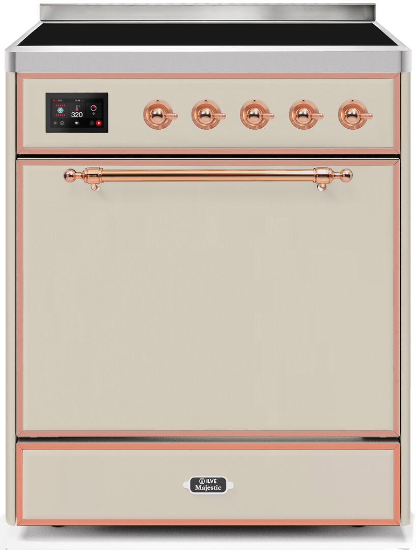 Ilve UMI30QNE3AWP Majestic Ii 30 Inch Electric Freestanding Range In Antique White With Copper Trim