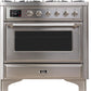 Ilve UM09FDNS3SSCLP Majestic Ii 36 Inch Dual Fuel Liquid Propane Freestanding Range In Stainless Steel With Chrome Trim