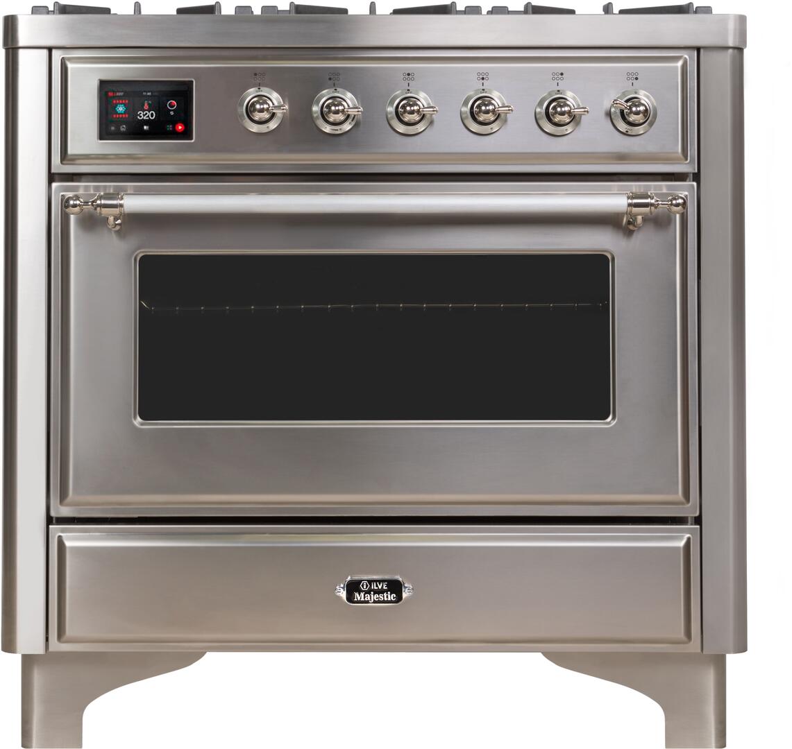 Ilve UM09FDNS3SSCLP Majestic Ii 36 Inch Dual Fuel Liquid Propane Freestanding Range In Stainless Steel With Chrome Trim