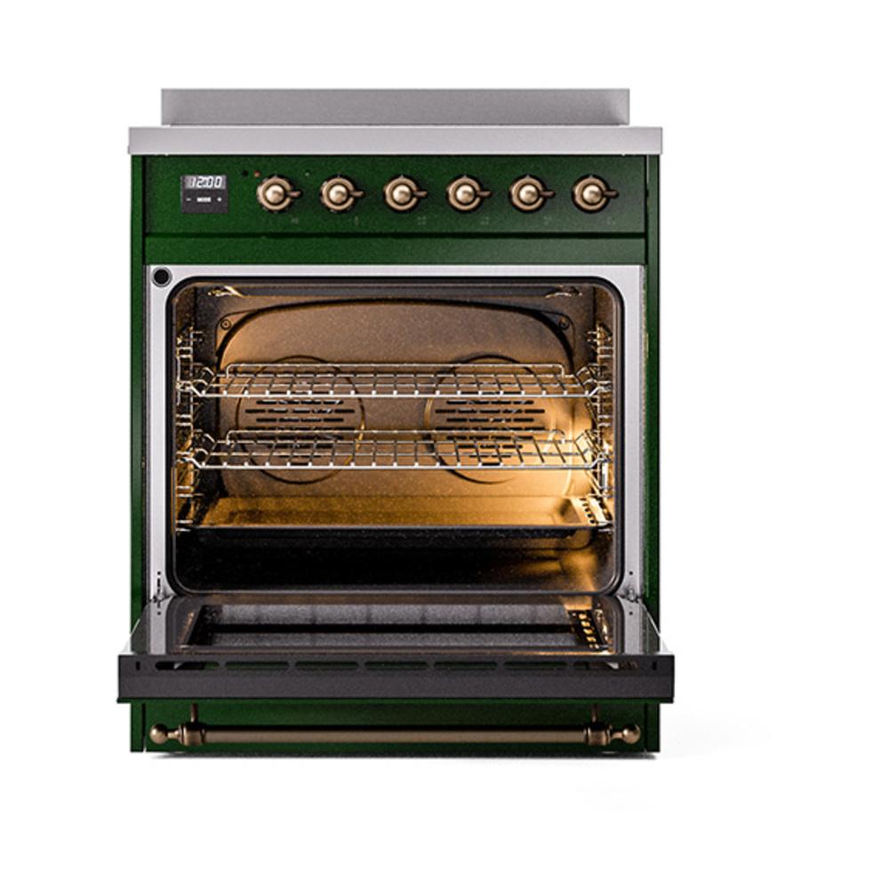 Ilve UNI304NMPEGB Ilve Uni304Nmpegb Nostalgie Ii Noblesse 30" Induction Range (Triple Glass Door, Emerald Green, Burnished)