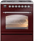 Ilve UP30NMPBUC Nostalgie Ii 30 Inch Dual Fuel Natural Gas Freestanding Range In Burgundy With Chrome Trim