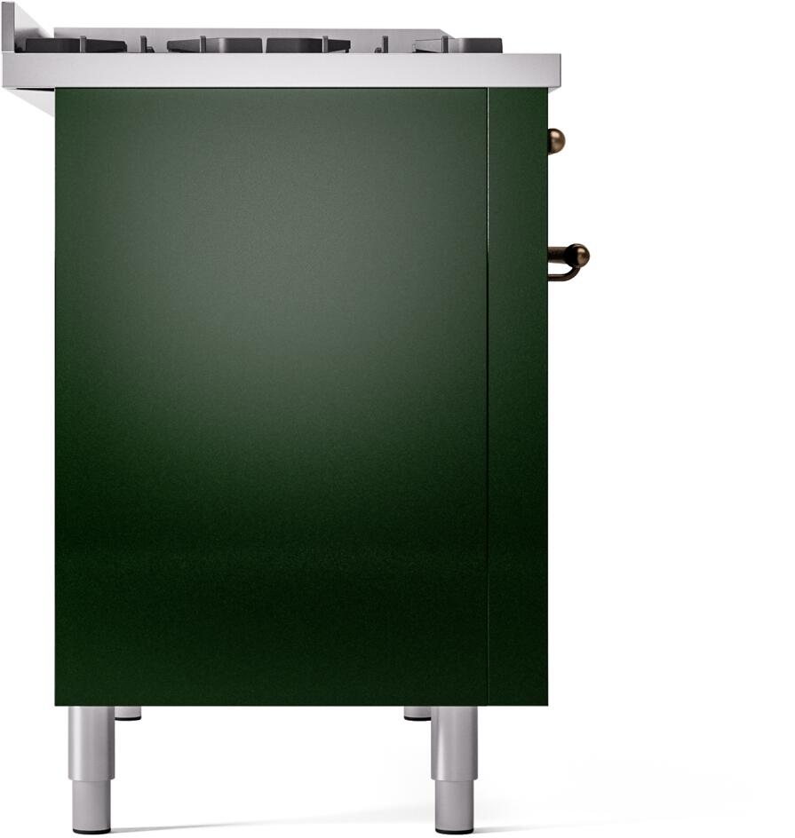 Ilve UP48FNMPEGB Nostalgie Ii 48 Inch Dual Fuel Natural Gas Freestanding Range In Emerald Green With Bronze Trim