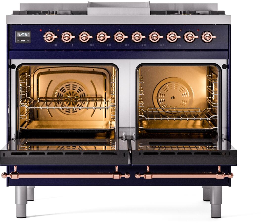 Ilve UPD40FNMPMBPLP Nostalgie Ii 40 Inch Dual Fuel Liquid Propane Freestanding Range In Blue With Copper Trim