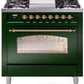 Ilve UP36FNMPEGGLP Nostalgie Ii 36 Inch Dual Fuel Liquid Propane Freestanding Range In Emerald Green With Brass Trim