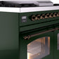 Ilve UPD40FNMPEGB Nostalgie Ii 40 Inch Dual Fuel Natural Gas Freestanding Range In Emerald Green With Bronze Trim