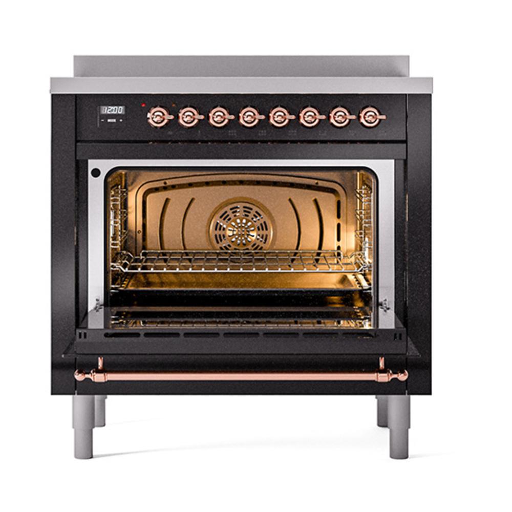 Ilve UNI366QNMPBKP Ilve Uni366Qnmpbkp Nostalgie Ii Noblesse 36" Induction Range (Solid Door, Glossy Black, Copper)