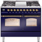 Ilve UPD40FNMPMBG Nostalgie Ii 40 Inch Dual Fuel Natural Gas Freestanding Range In Blue With Brass Trim